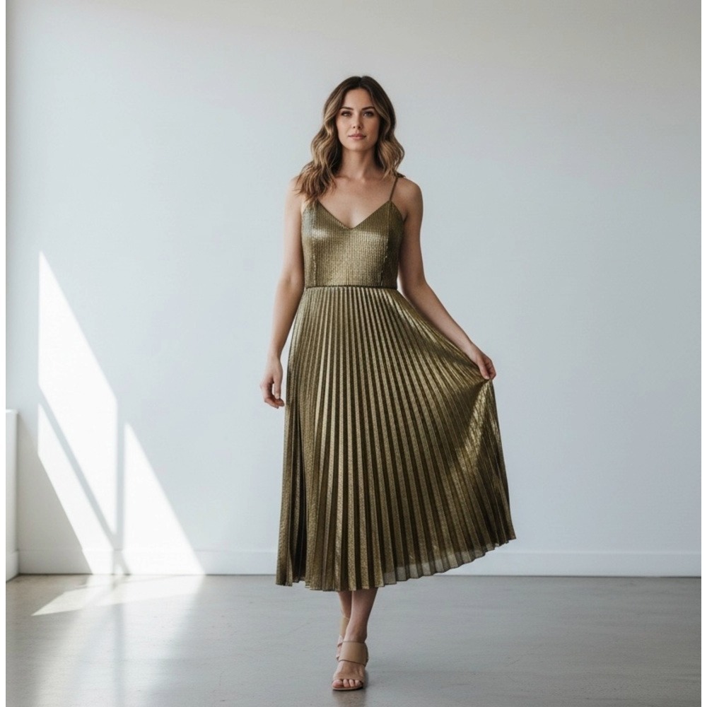 NWT Banana Republic‎ plus size 18 gold sunburst pleated dress cocktail wedding